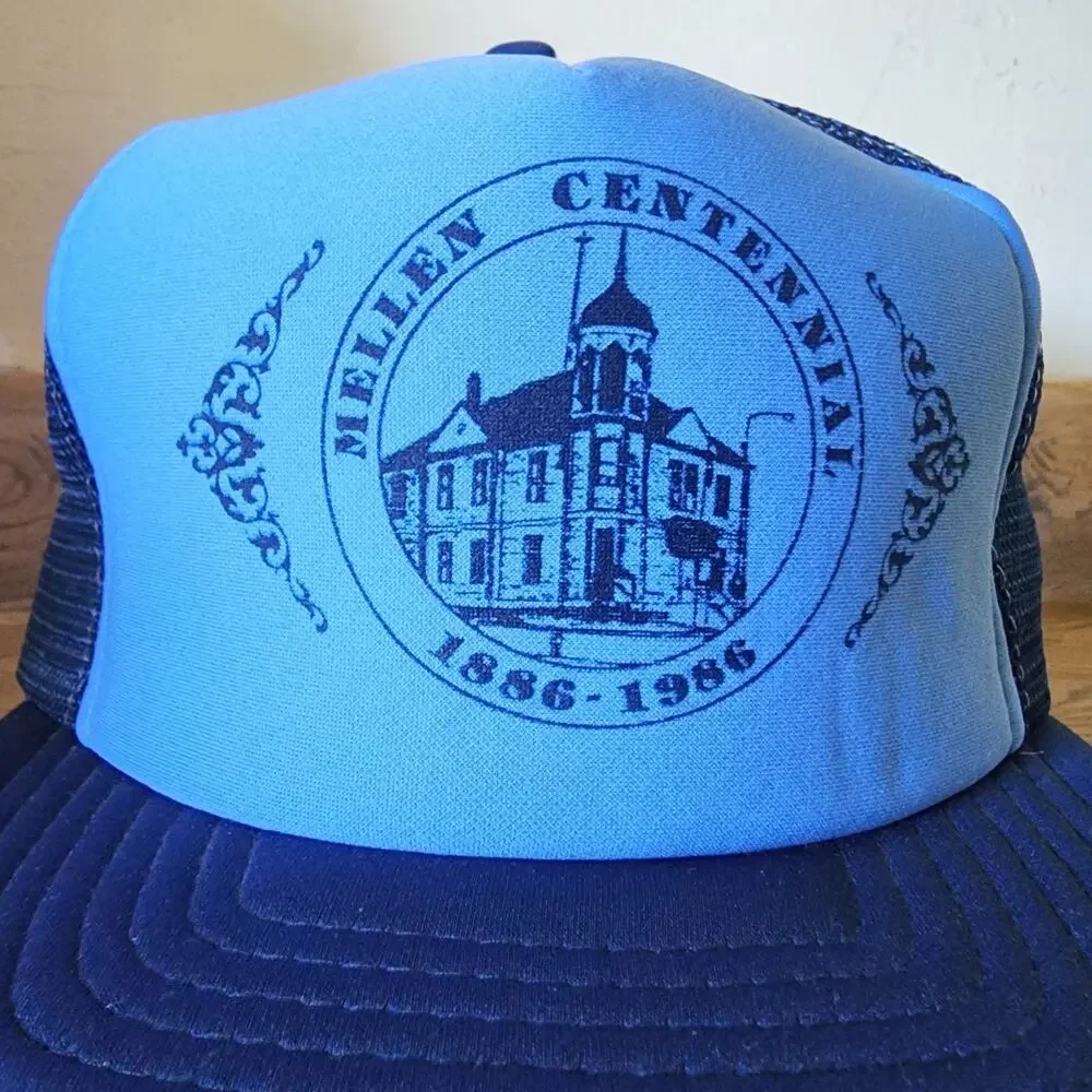 Calhead Trucker Hat Style 76 Mellen Centennial 1986 Adult Snapback Blue